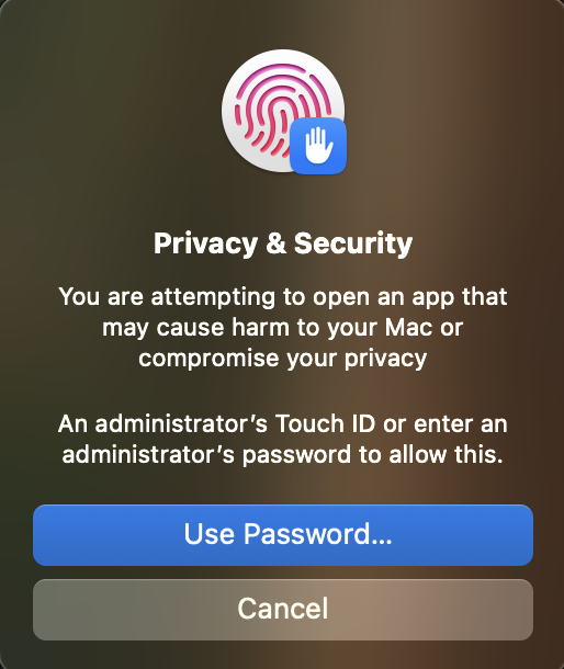 Step — Touch ID or password prompt to authorize the app