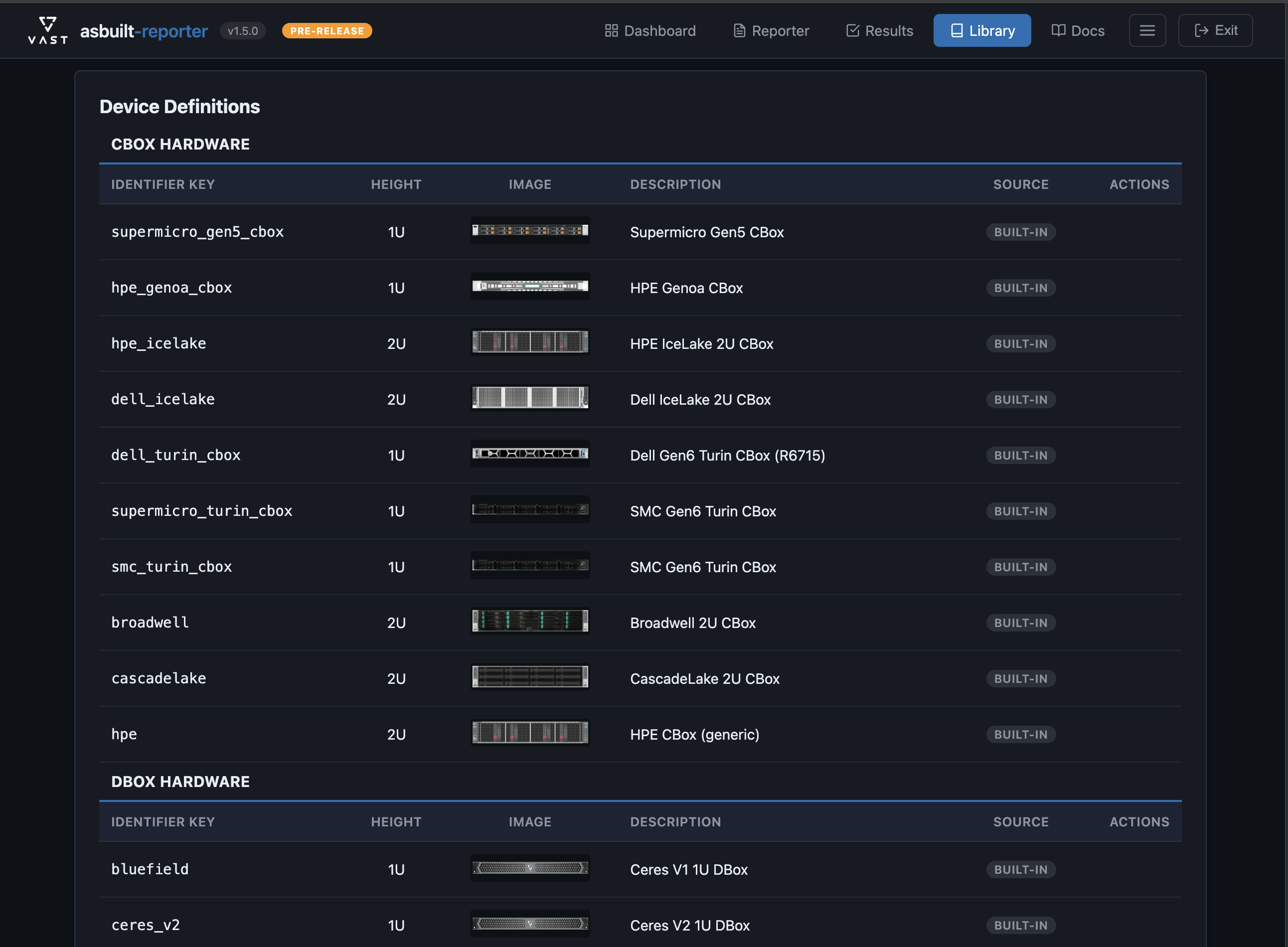 Hardware Library — Device catalog with images for rack diagrams